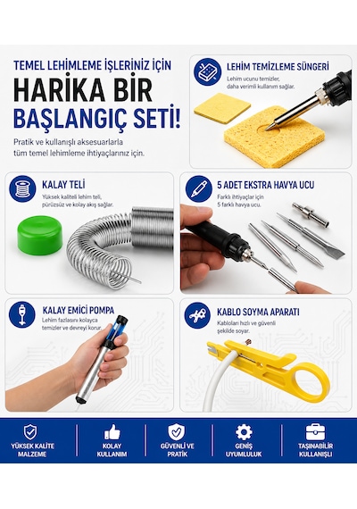 Hvy80 80watt Havya Seti 15 Parça Lehim Ahşap Yakma Kalemi Ayarlanabilir Sıcak Havya Makinesi Başlıkları İle Lehim Makinası