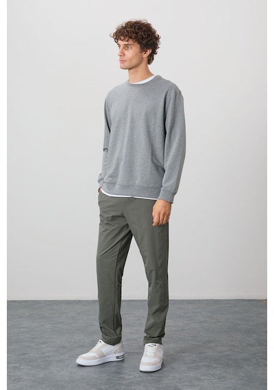 Air Jones Tommy Life Gri Melanj Pamuk Yumuşak Dokulu Standart Fit Basic Erkek Sweatshirt - 88363 GRİ MELANJ