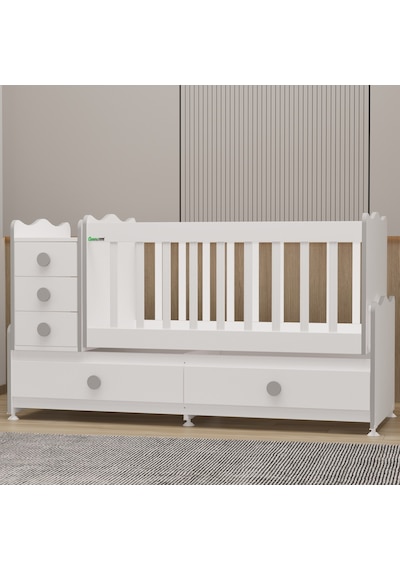 Garaj Home Melina 5 Çekmeceli Büyüyen Mdf Çıtalı Beşik - Gri Beyaz Garaj Home Melina 5 Çekmeceli Büyüyen Mdf Çıtalı Beşik - Gri Beyaz