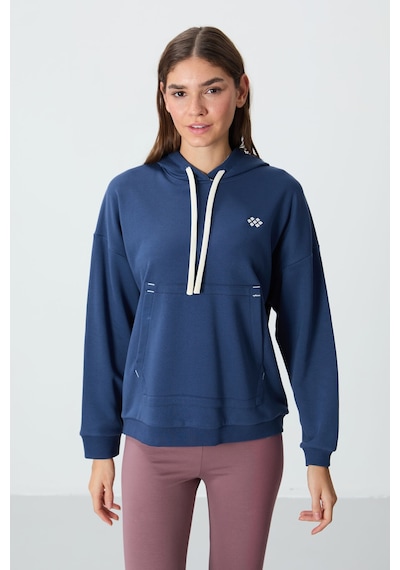 Tommy Life Parlament Kompakt Pamuklu Kalın Pürüzsüz Dokulu Kapüşonlu Oversize Fit Kadın Sweatshirt - 97291 Parlament Mavisi