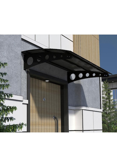 Metal Taşıyıcılı Kapı Üstü Pratik Sundurma Siyah - Siyah Levha 120 X 80 Md2