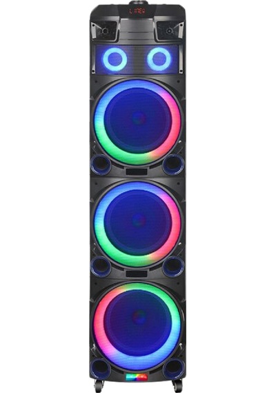 Hepu Hp-912 Büyük Boy 150w Rms 3x12 Partybox Bluetooth Hoparlör Rgb Işıklı 2 Kablosuz Mikrofon
