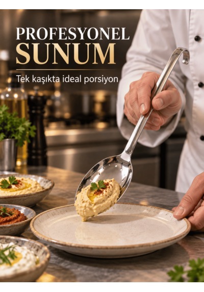 Endüstriyel Meze Kaşığı Sanayi Tipi Paslanmaz Çelik Sanayi Restoran Lokanta Tipi Kulplu Asılabilir Kırılmaz