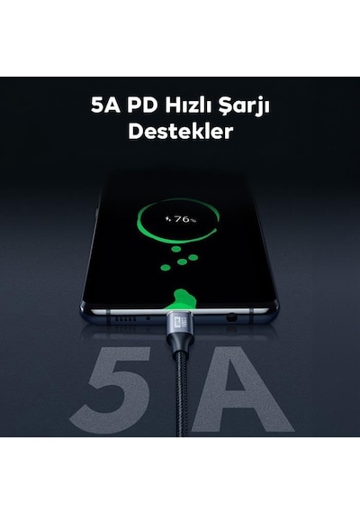 Polham 1mt 100w 5a 10gbps Type C Uzatma Kablosu, Şarj, Data Ve Görüntü Aktarmalı Çevirici Kablo