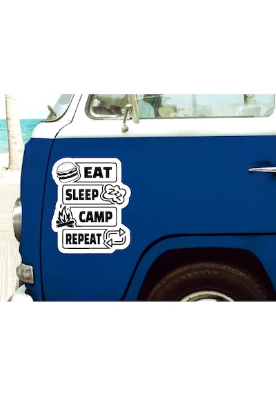 Eat Sleep Camp Repeat Sticker - Araba Oto Motosiklet Karavan 4x4 Off Road Sticker - 00209 10X8 Cm