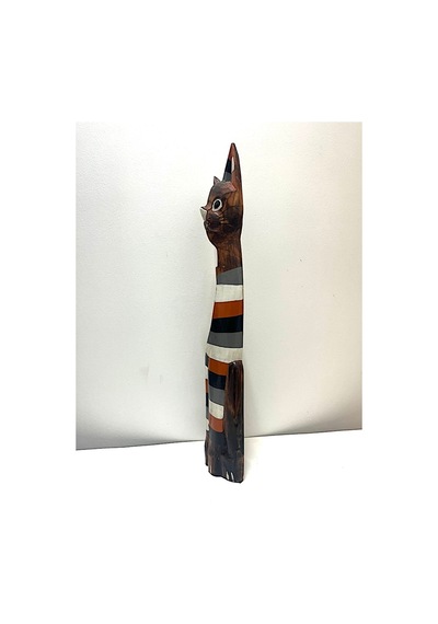 Ahşap Dekoratif Kedi Çizgili 60 Cm Otantik Dekor Biblo