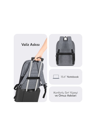 Mack MCE-1104 Unicity Eco 15.6" Notebook Sırt Çantası Gri