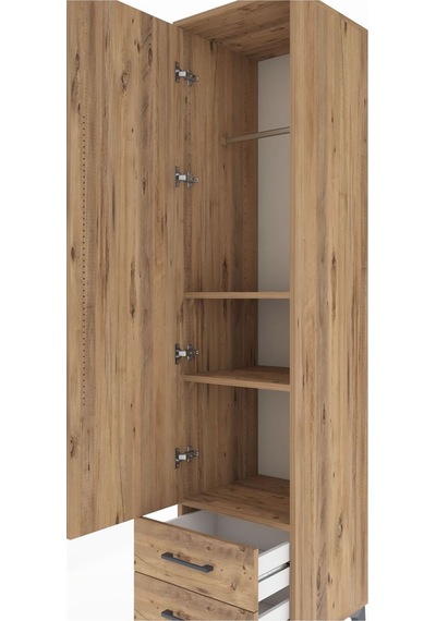 Hyperion Dolap 3 Raflı 2 Çekmeceli Tek Askılı 44x44x195 Çam-çam Çam