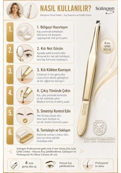 4 Mm Geniş Düz Uçlu Çelik Cımbız - Hassas Kaş Şekillendirme, Epilasyon Ve Profesyonel Kıl Alma Cımbızı Solingen Professional 721184