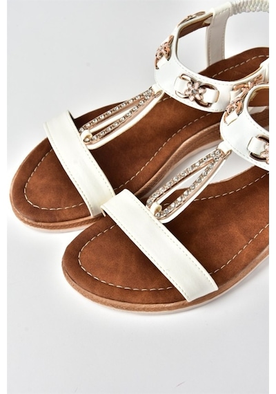Fox Shoes Beyaz Taş Detaylı Günlük Kadın Sandalet M258312209