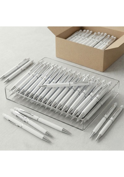 Bk Kurumsal Promosyon 1022 Metal Beyaz Touchpen Kalem Lazer Baskılı Logolu Tükenmez Kalem 10 Adet