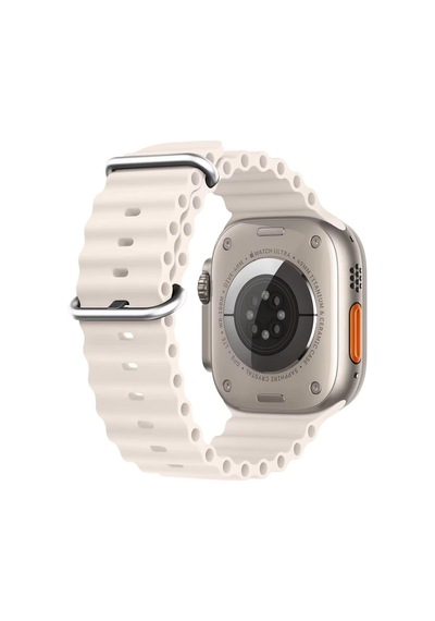 Microsonic Apple Uyumlu  Watch Series 7 45mm Kordon Ocean Band Bej