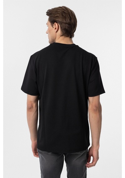 Süvari Siyah Slim Fit Armürlü Bisiklet Yaka Tişört-37357 Siyah