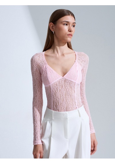 Dilvin 32625 Dantel Şerit Detaylı Top-açık Pembe