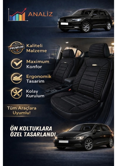 Renault Clio 1998 Ve Sonrası Clio 4 2012-2019 Uyumlu Vento Serisi Siyah 2'li Minder Seti
