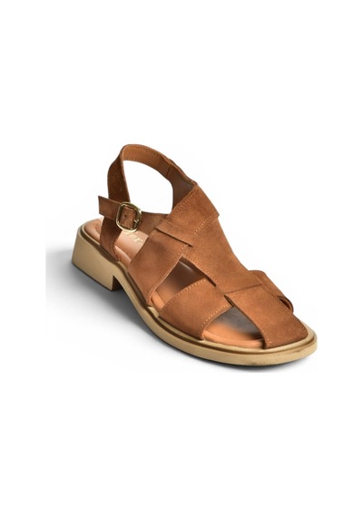 Fox Shoes Y291880002 Taba Hakiki Deri Süet Kadın Sandalet