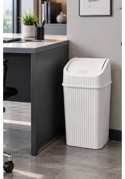 20 Litre Pratik Kapaklı Mutfak Çöp Kovası Büyük Boy Banyo Çöp Kovası Beyaz