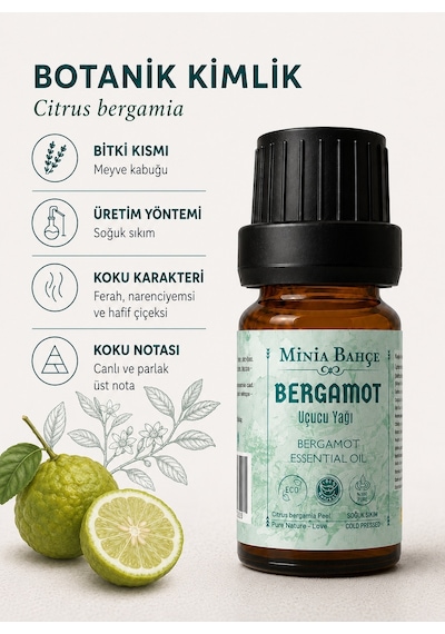 Minia Bahçe Bitki Ve Sanat Atölyesi Bergamot Uçucu Yağı Saf ve Katkısız Bitkisel Uçucu Yağ 10 ML