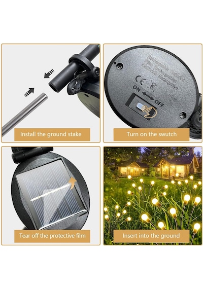 Colcutee Güneş Ateşböceği Işıkları, 4'lü Paket 40 Led Solar Bahçe Işıkları, Güneş Enerjili Sallanan Bahç Diğer