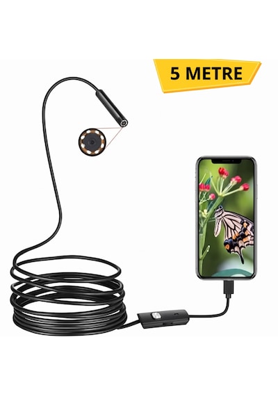 Yılan Kamera 5 Metre - Led Işıklı - Ip67 Su Geçirmez - 3 Farklı Başlıklı