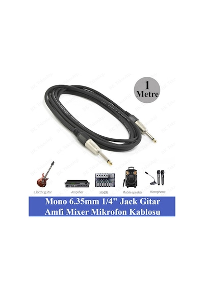 Mono 6.35mm 1/4" Jack Gitar Amfi Enstrüman Kablosu - 1 Metre