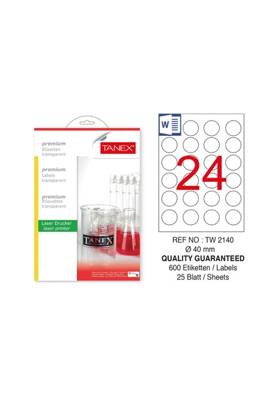 Tanex Tw-2140Ş 40MM Şeffaf Lazer Etiket 600Lü