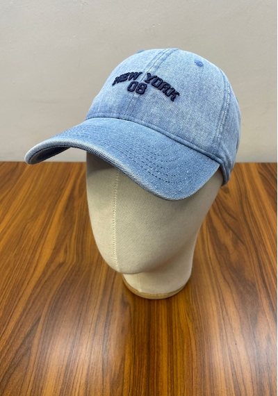 Denim Jean Kot Kumaş Vintage Yıkamalı Unisex Cap Şapka Açık Mavi