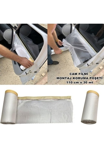 Araç Cam Filmi Montaj Poşeti Kapı Koruma Örtüsü Naylon 110 Cm X 30 Mt