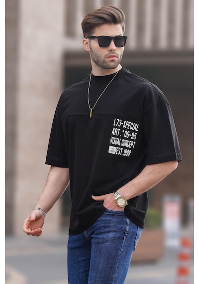 Madmext Siyah Oversize Baskılı Erkek Tişört 6193-siyah Siyah