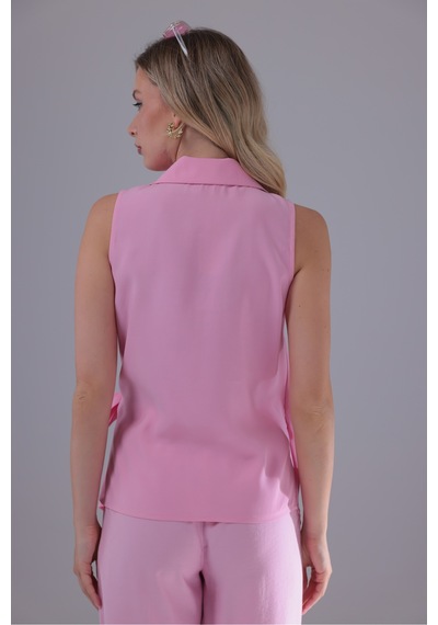 Eseclass Yandan Bağlamalı Kruvaze Model Tencel Gömlek Pembe Pembe