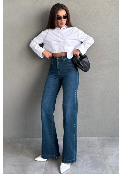 Seeh Mavi Wide Leg Kadın Pantolon Sh351 Basic