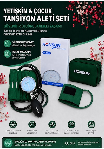 Manuel Tansiyon Aleti Seti Çocuk & Yetişkin Cırt Cırtlı Ve Yapışkan Hortumlu Ve Manşonlu + Stetoskoplu