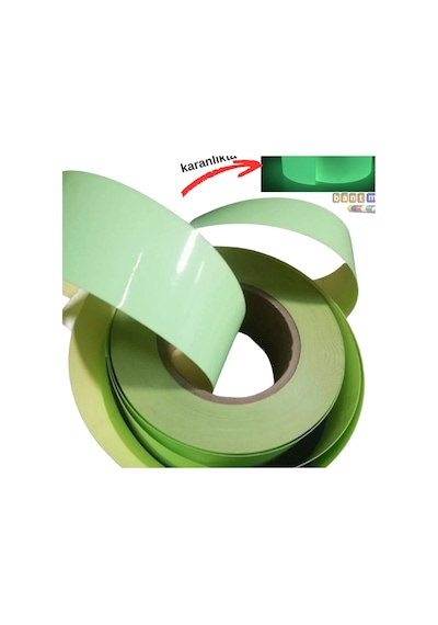 Fosforlu Fotolümen Şerit Bant 50mm X 10m Kendinden Yapışkanlı Lümen Folyo Acil Çıkış Yönlendirme V