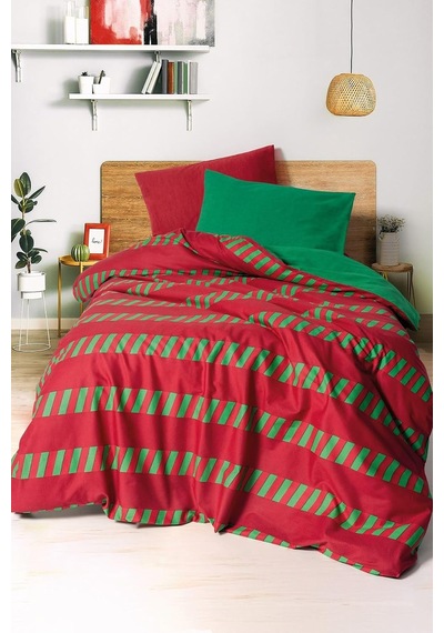 Lexroo Festive Tek Kişilik Lastikli Çarşaflı Nevresim Takımı Holly Yeşil