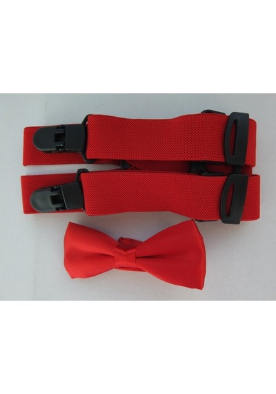 Kırmızı Çocuk Papyonu & Kırmızı Çocuk Pantolon Askısı İkili Set Kırmızı