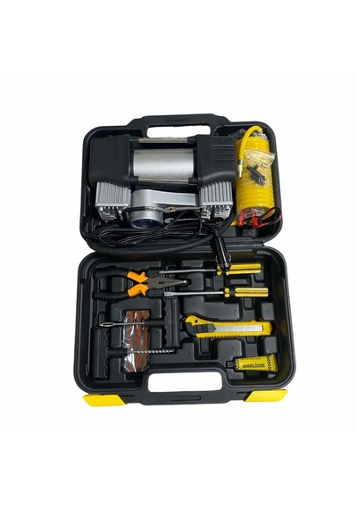 Hava Kompresörü Metal 12v Profesyonel Jumbo Çi̇ft Pi̇stonlu Lasti̇k Tami̇r Ki̇tli Set