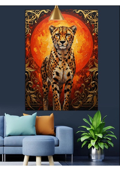 Leopar Çiçek Kırmızı Vahşi Dekoratif Kanvas - Mdf Ahşap Tablo