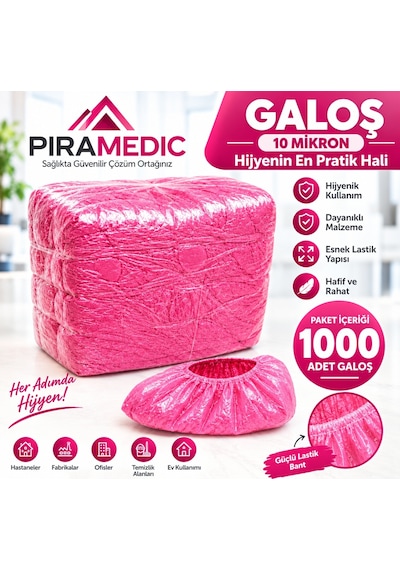 Piramedic Galoş 10 Micron 1000 Adet Pembe Galoş