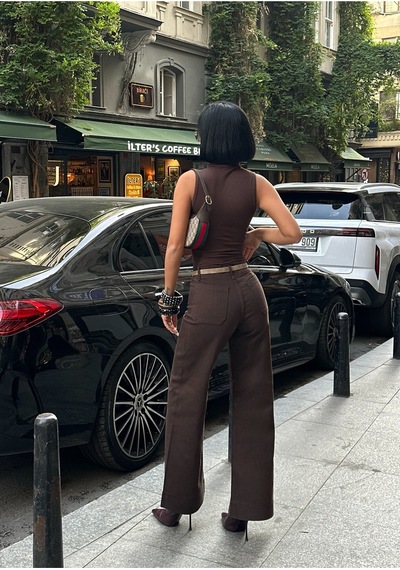 Meecy Kadın Baggy Jean Yüksek Bel Palazzo Esnek Kot Pantolon Brownkahve Brownkahve