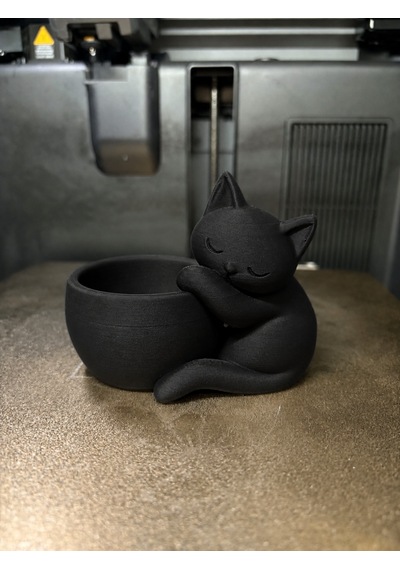 3d Baskı Sarılan Kedi Saksı - Sevimli Dekoratif Saksı - Siyah