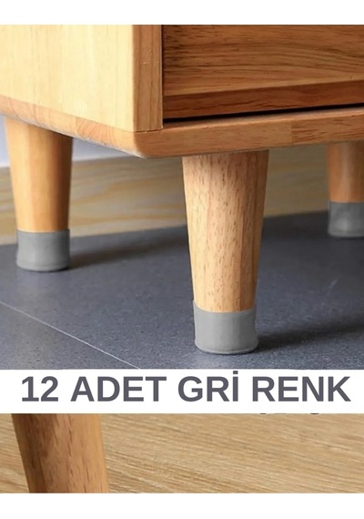12 Adet Silikon Masa Sandalye Koruyucu, Masa Sandalye Kaydırmaz, Zemin Koruyucu Silikon Ayak Gri