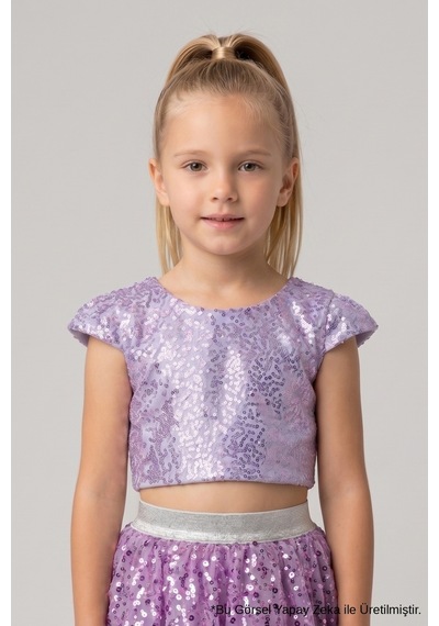 Le Mabelle Lila Pullu Kız Çocuk Crop Bluz Mor