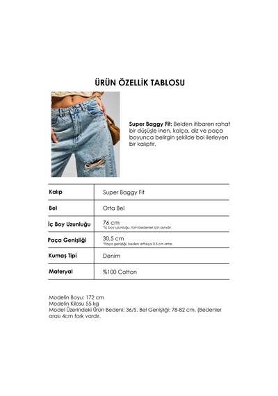 Itsbasic Kadın Kot Rengi T-12s6-32 Süper Baggy Orta Bel Parlak Taşlı Özel Tasarım Denim Jean Itsbasic Kadın Kot Rengi T-12s6-32 Süper Baggy Orta Bel Parlak Taşlı Özel Tasarım Denim Jean