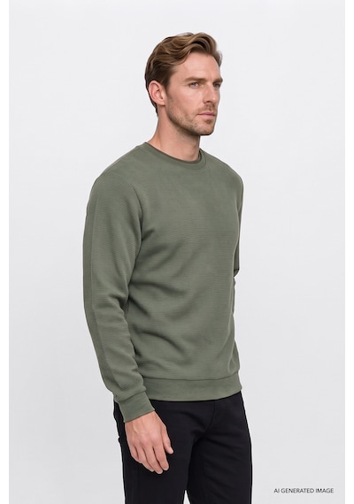 Ac&Co / Altınyıldız Classics  Erkek Hakı 2 İplik Sıcak Tutan Standart Fit Normal Kesim Bisiklet Yaka Sweatshirt Hakı Haki