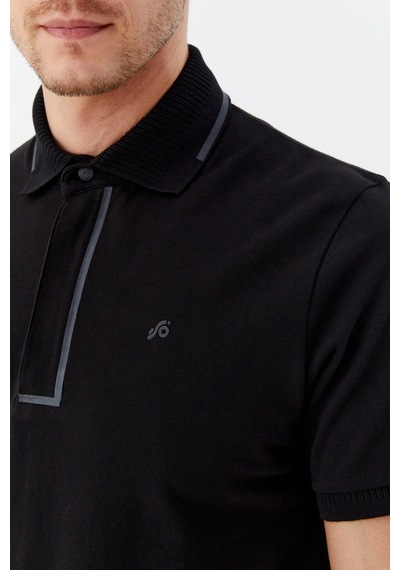 Sabri Özel Siyah %100 Pamuk Gizli Fermuarlı Polo Yaka T-shirt