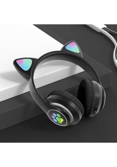 Wealthglow Led Işıklı Kedi Kulak Bluetooth Wireless Kulaklık 5.0 Led Işıklı Kedili Şık Kulaküstü Kulaklık Kız Çocuk Raydolu Fm 17477a