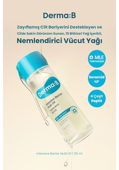 15 Bitkisel Yağ İçerikli, Hızlı Emilen, Nemlendirici Vücut Yağı Derma:b Intensive Barrier Multi Oil