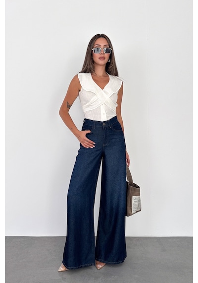 HLT Jeans Koyu Mavi Kadın Extra Wide Leg Jean %100 Tencel Dökümlü Yüksek Bel Palazzo Kot Pantolon Angel-2054 HLT Jeans Koyu Mavi Kadın Extra Wide Leg Jean %100 Tencel Dökümlü Yüksek Bel Palazzo Kot Pantolon Angel-2054