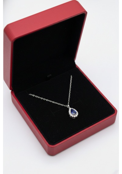 Çekirdekjewelry 925 Ayar Gümüş Safir Damla Taşlı Minik Kolye Gri