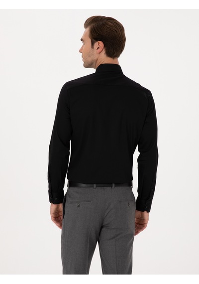 Cacharel Siyah Slim Fit %100 Pamuk Klasik Gömlek